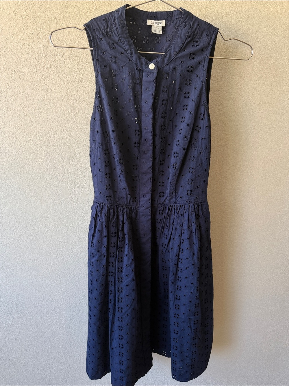 J. Crew Navy Eyelet Sleeveless Midi Dress